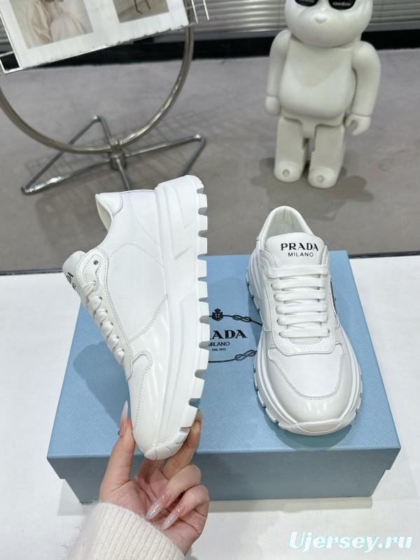 2025 Unisex Prada White Leather Sneakers KFY00310