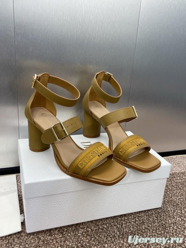 2025 Women Dior Yellow Leather Sandals Christian Dior Logo