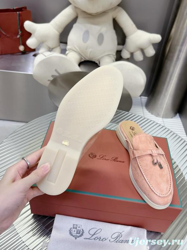 2024 Slippers Loro Pianall Pink Nubuck Leather Slip-On MJ00270
