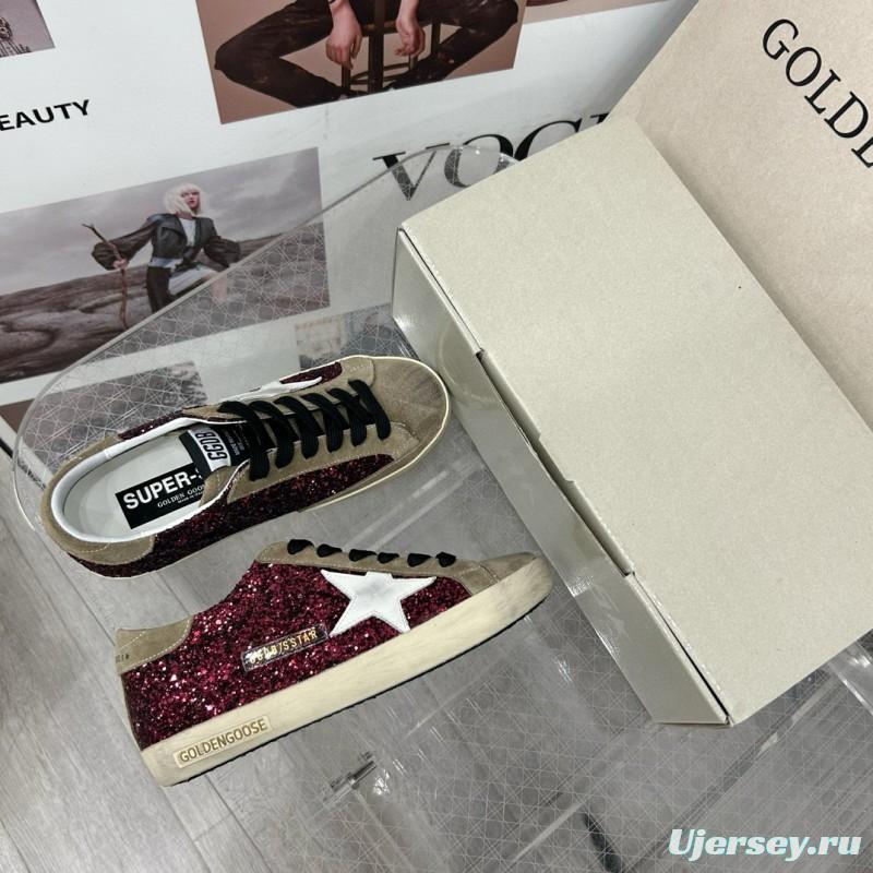 2025 Women GGDB Burgundy White Suede Glitter Sneakers
