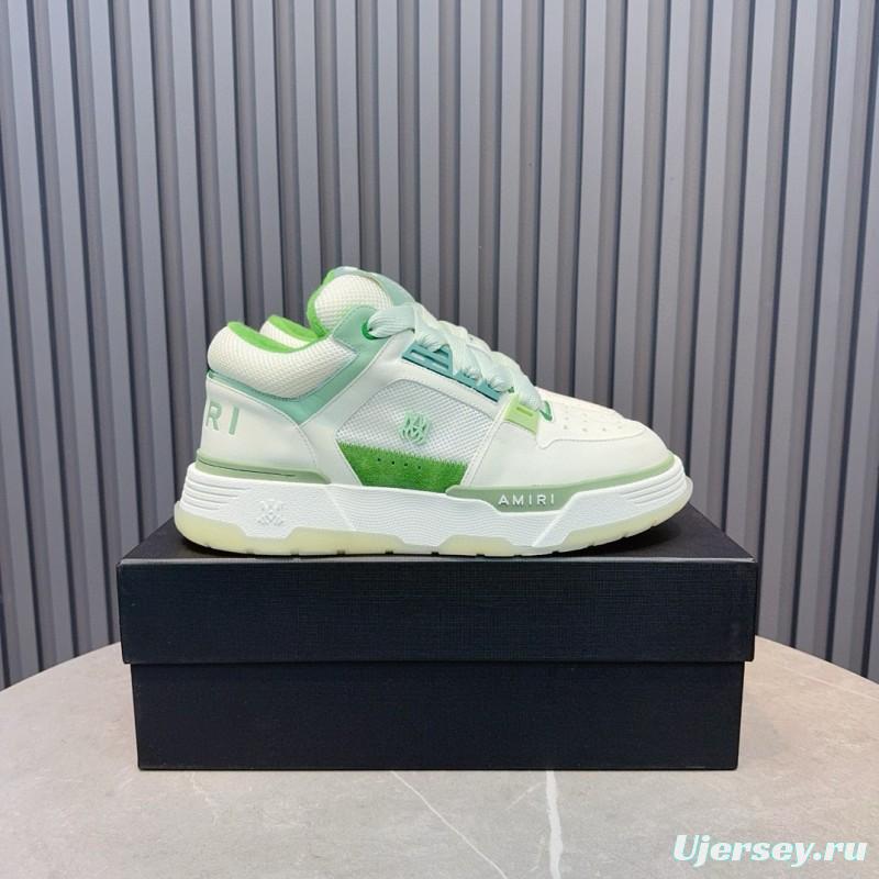2024 Unisex Amiri White Green Leather Mesh Sneakers MJ00360