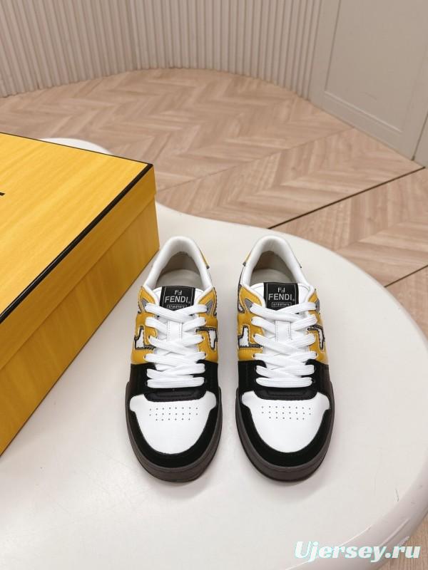 2025 Unisex Fendi White Yellow Black Leather Plimsolls FF Retro Design LY00360(F)/LY00370(M)