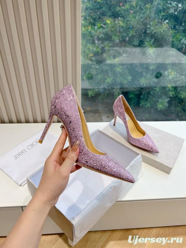 2025 Women Jimmy Choo Pink Glitter Leather Stiletto Pump
