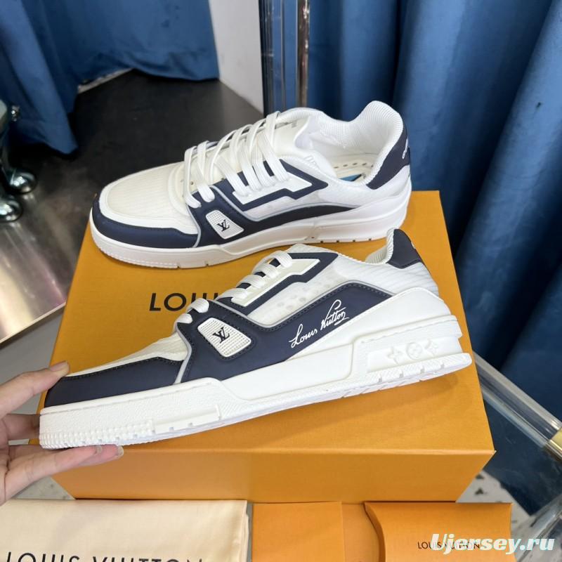 2025 Unisex Louis Vuitton White Navy Leather Trainer