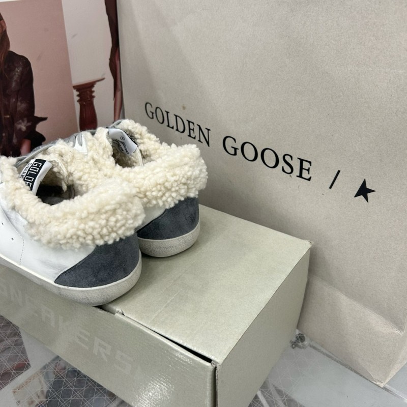 2025 Women GGDB White Gray Shearling Leather Sneakers