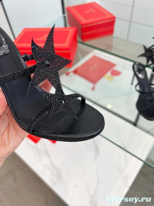 2025 Women RC Black Leather High Heel Sandal Star Detail LY00340