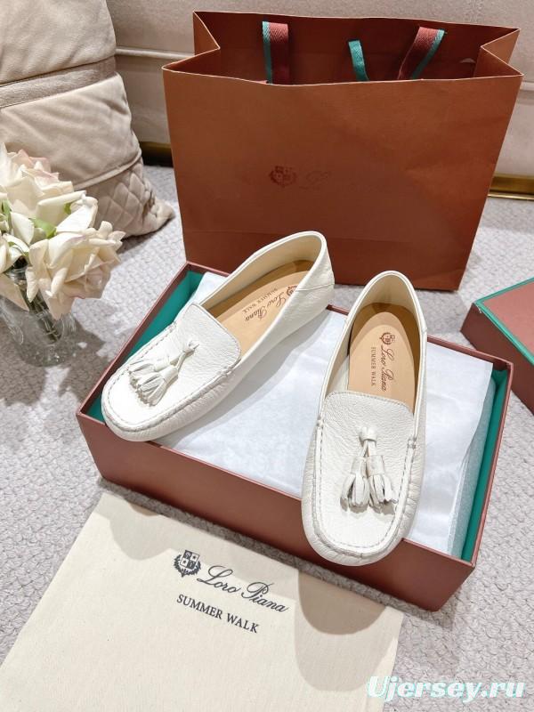 2025 Women Le Parmentier White Leather Loafers Tassel LY00291