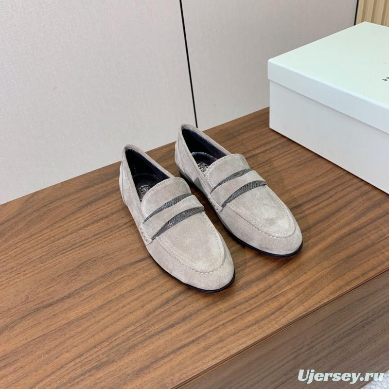 2025 Unisex Brunello Cucinelli Beige Suede Loafers Handmade Craftsmanship KFY00300