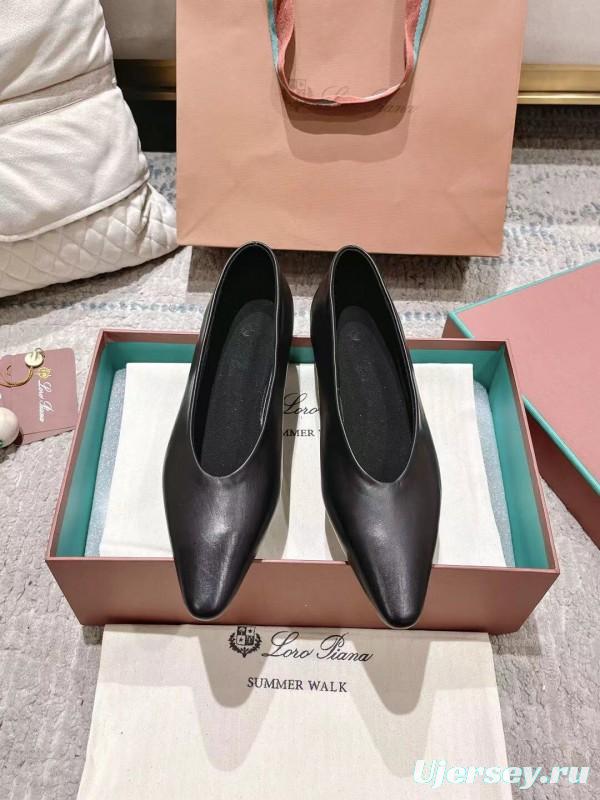 2025 Women LP Black Leather Ballet Flats