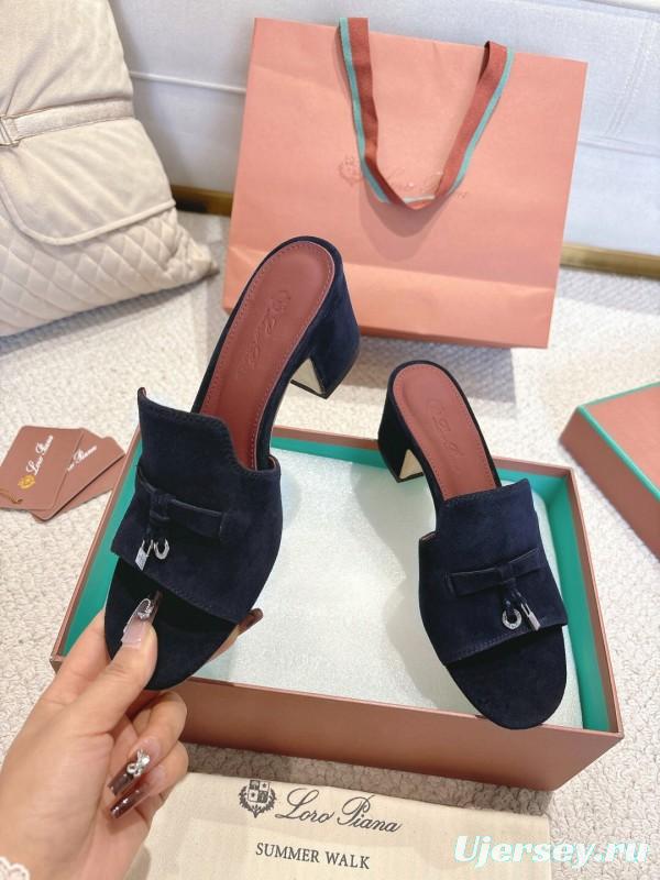 2025 Women LP Navy Suede Heeled Mules