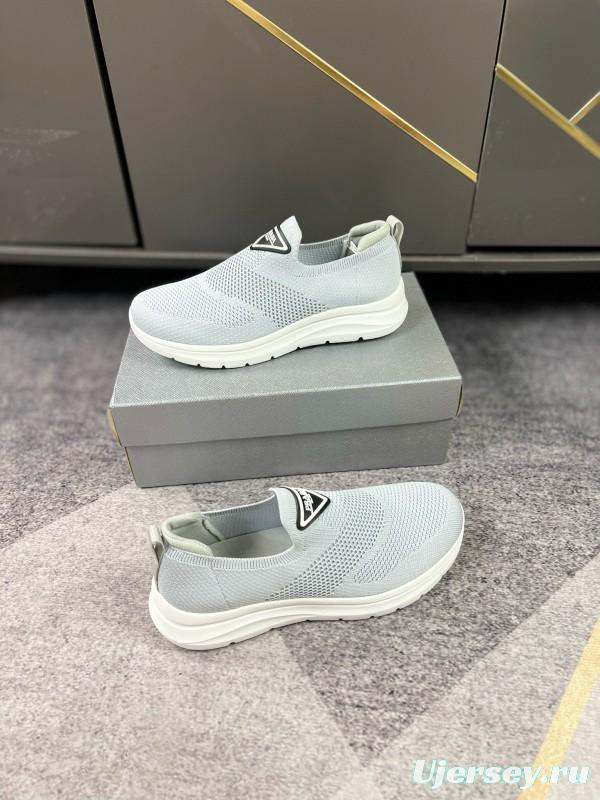 2024 Unisex Prada Light Grey Breathable Flyknit Sneakers MJ00230