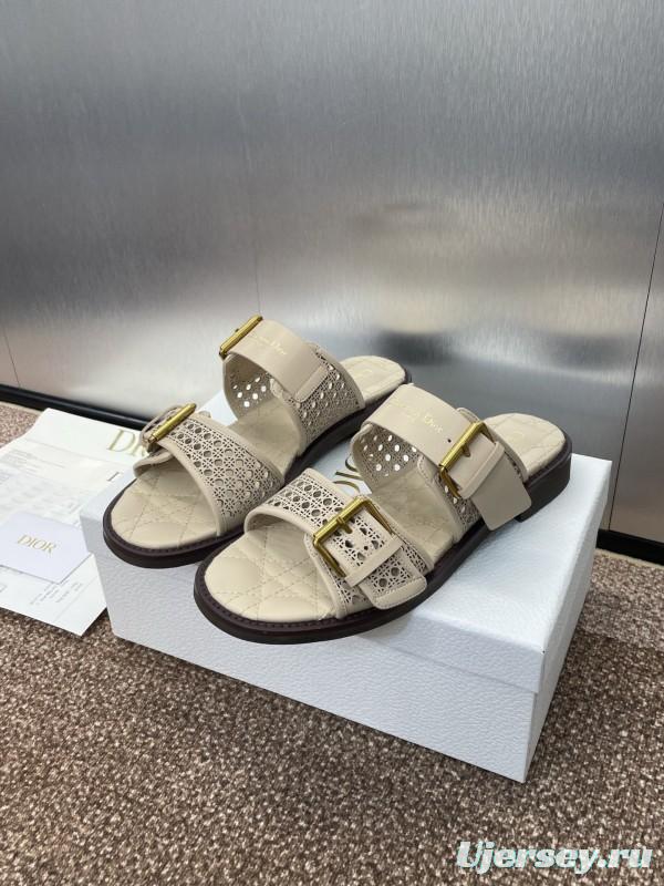 2025 Women Dior Beige Calfskin Leather Slippers KFY00300