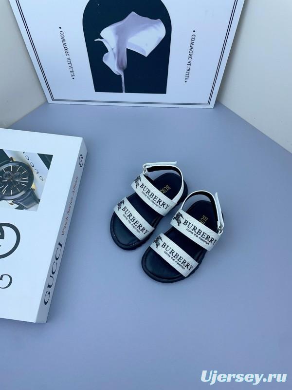2025 Kids Burberry White Black Leather Sandals