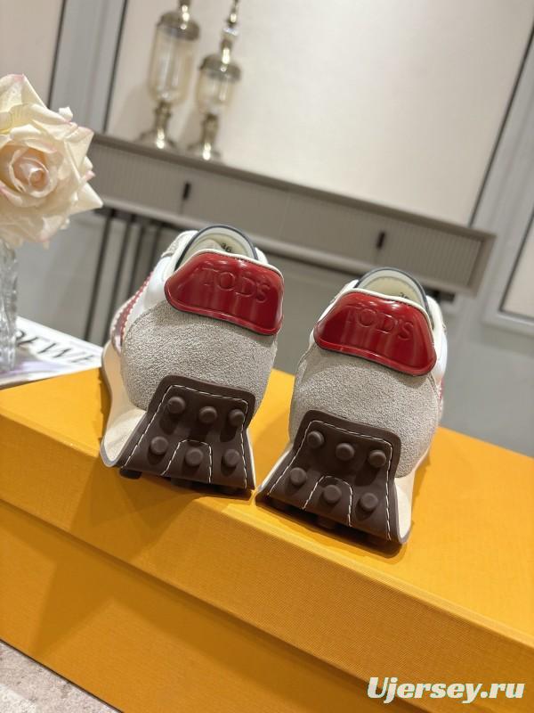 2025 Women TOD'S White Red Leather Suede Sneakers