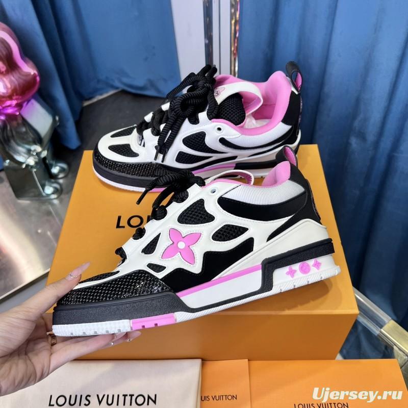 2025 Unisex Louis Vuitton White Black Pink Leather Mesh LV Trainer