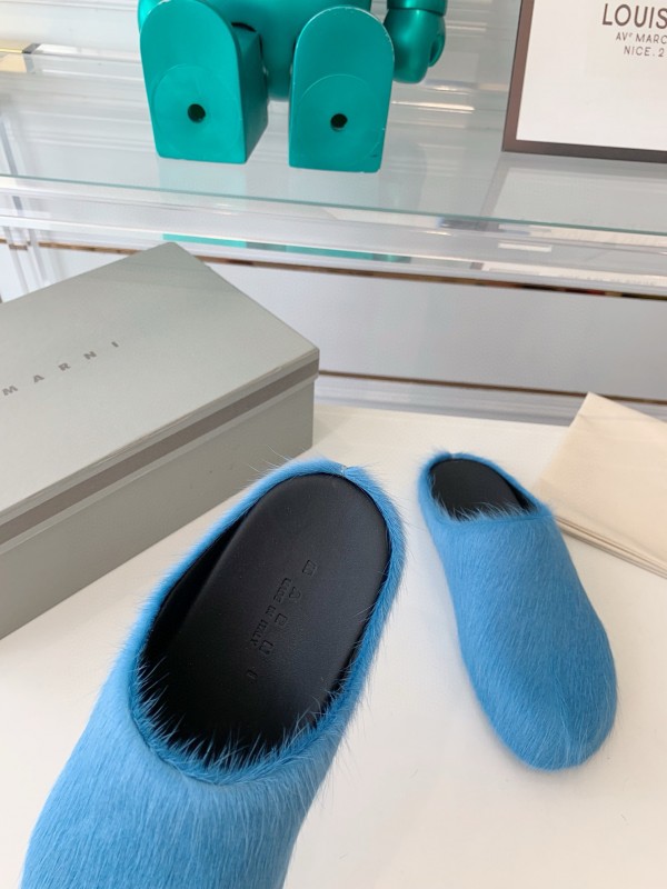2024 Women Marni Blue Horsehair Slippers