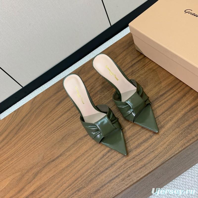 2025 Women Gianvito Rossi Green Leather High Heel Mules