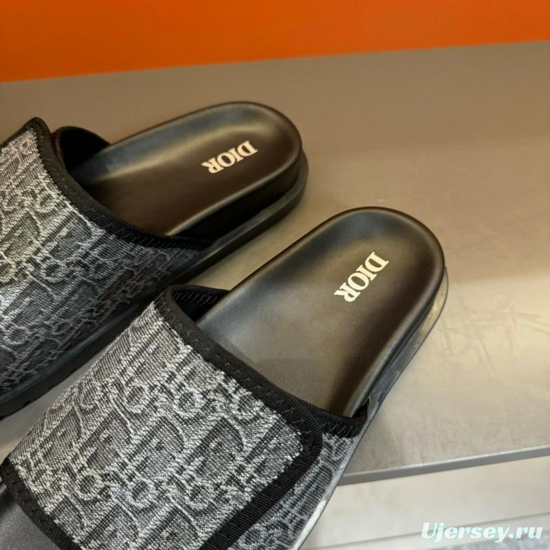 2024 Dior black grey canvas leather Slippers MJ00180