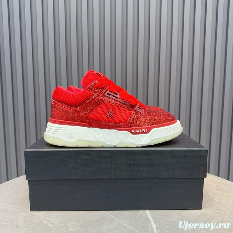 2024 Unisex Amiri Red Mesh Suede Sneakers MJ00360