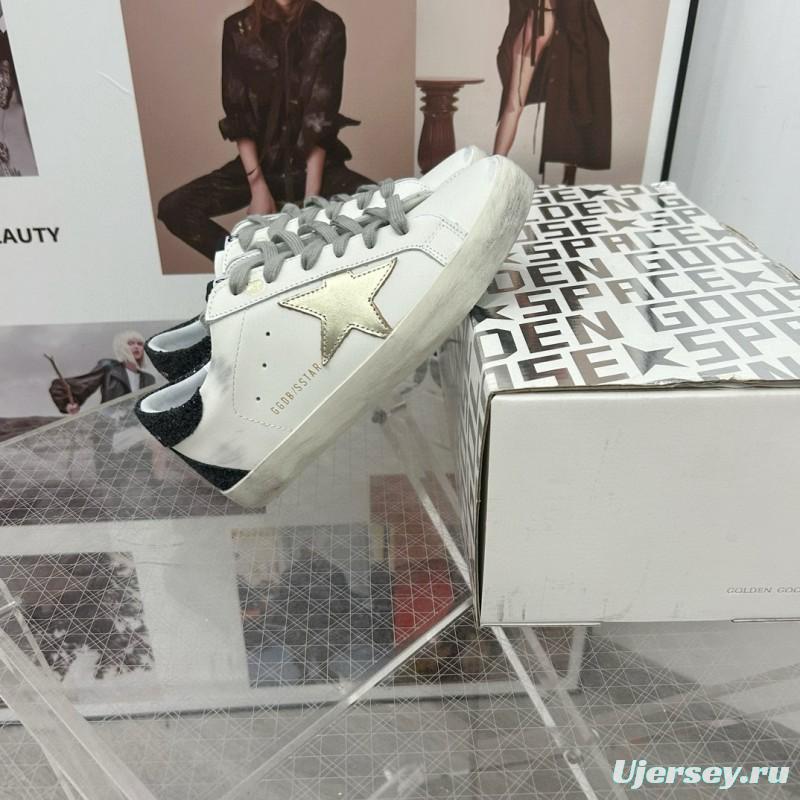 2025 Women GGDB White Gold Black Leather Sneakers