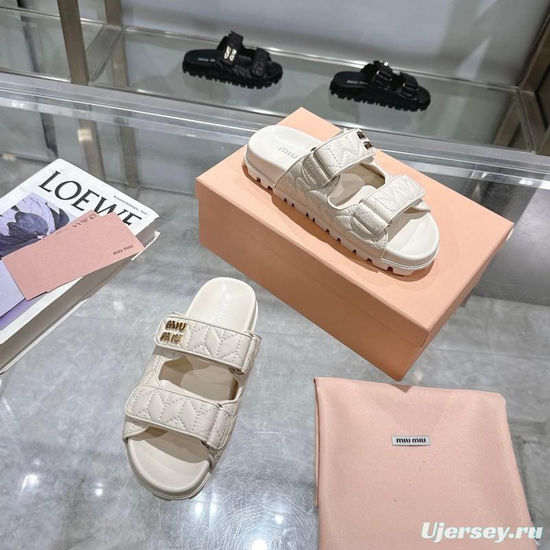 2025 Women Miu Miu White Leather Sandals
