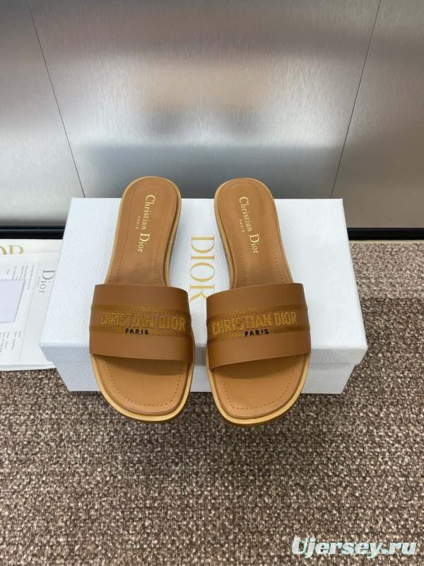2025 Women Dior Brown Leather Slippers