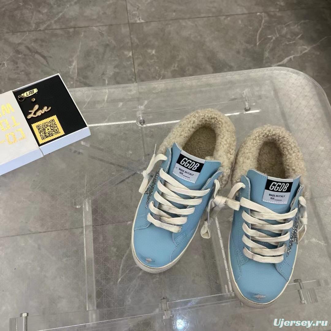 2024 GGDB Light Blue Shearling Leather Slippers