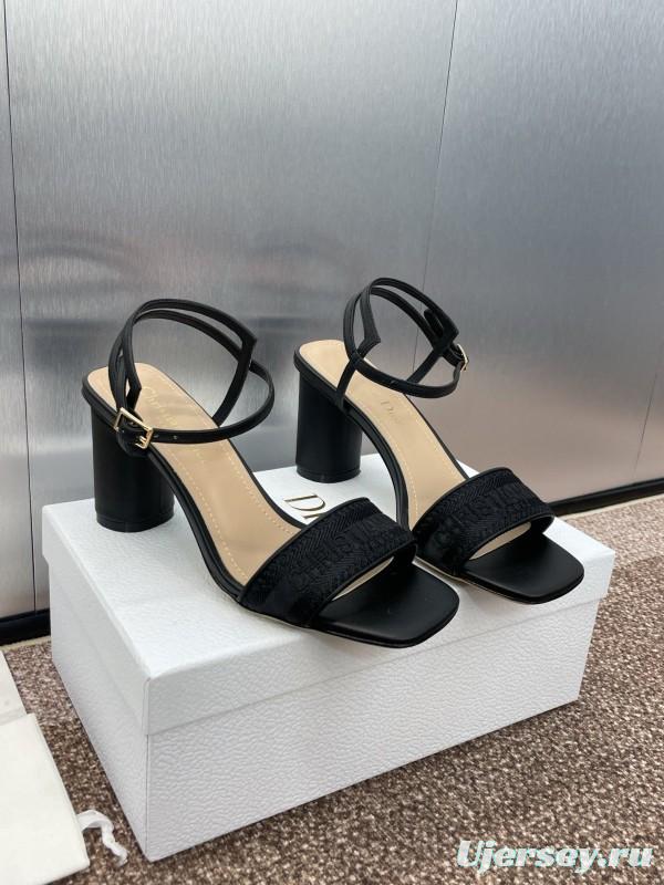 2025 Women Dior Black Leather Fabric Sandals
