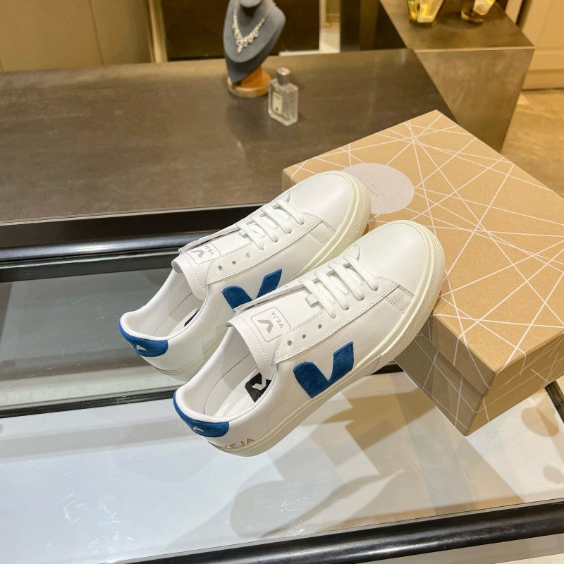 2025 Unisex VEJA White Blue Leather Canvas Sneakers MJ00240