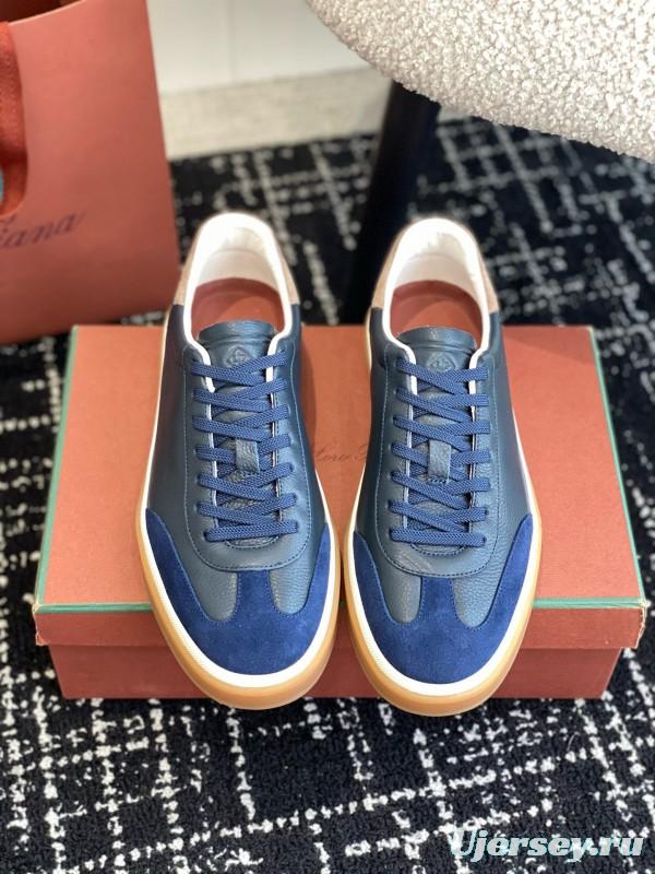 2024 Unisex Le Parmentier Blue Navy Leather Suede Plimsolls MJ00320