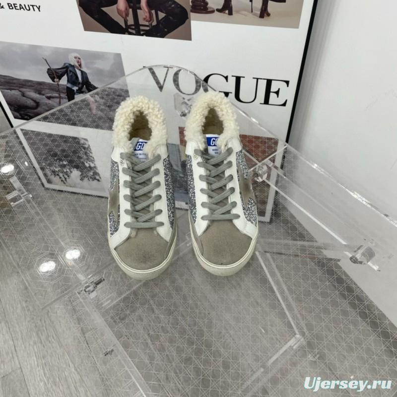 2025 Women GGDB White Silver Suede Leather Glitter Star Sneakers