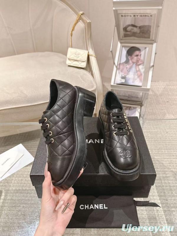 2025 Women Chanel Black Leather Oxford Lace-up B2599