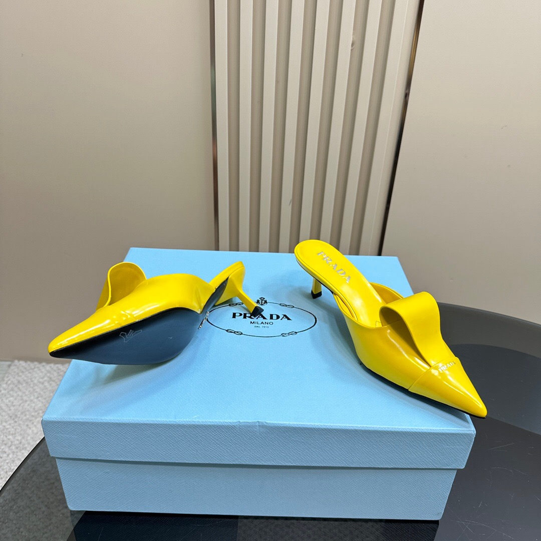 2025 Women Prada Yellow Leather Mules