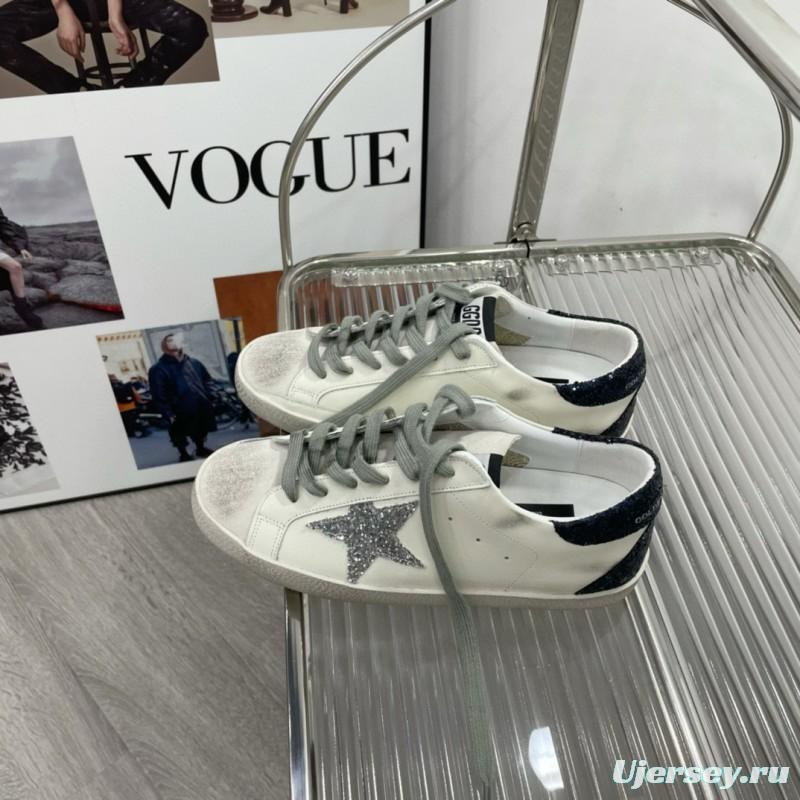2025 Women GGDB White Grey Glitter Leather Suede Sneakers