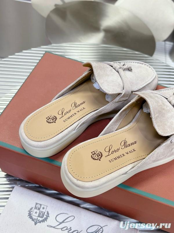 2024 Slippers Loro Piana Light Gray Suede Loafers MJ00270