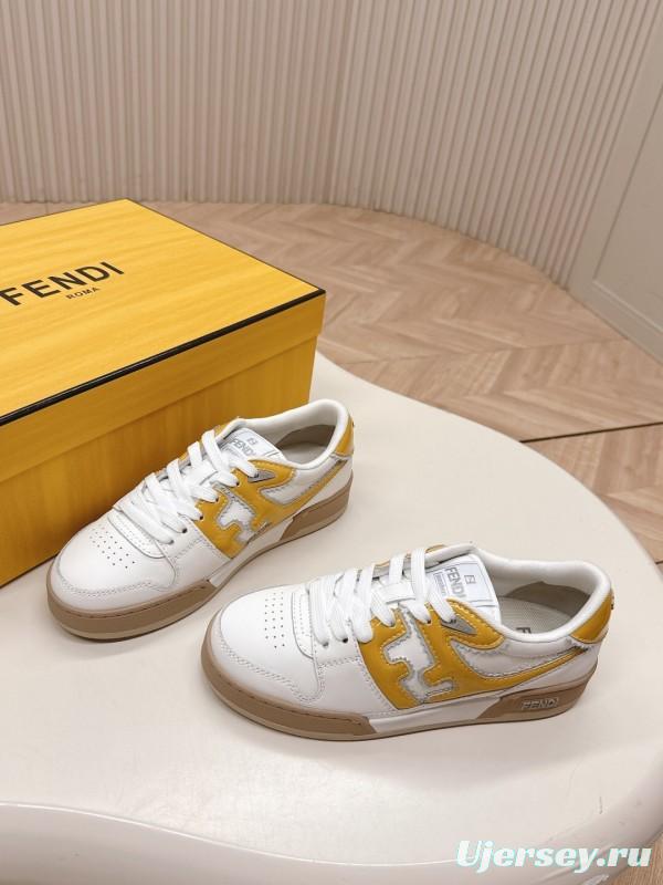 2025 Unisex Fendi White Yellow Leather Plimsolls FD Match LY00360(F)/LY00370(M)