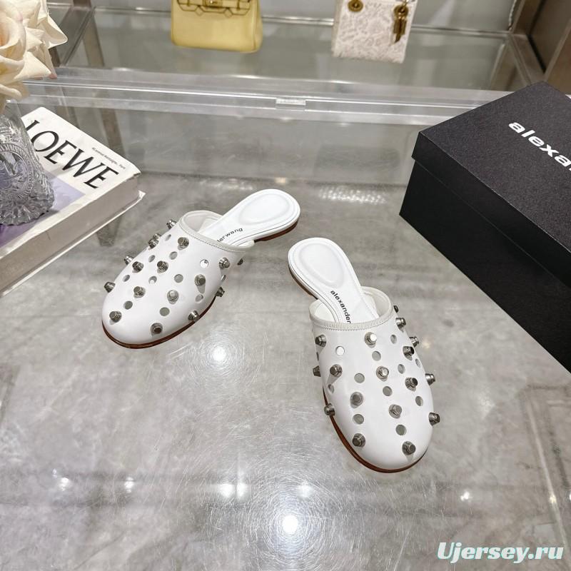 2025 Slippers Alexander Wang White Leather Studded LY00310