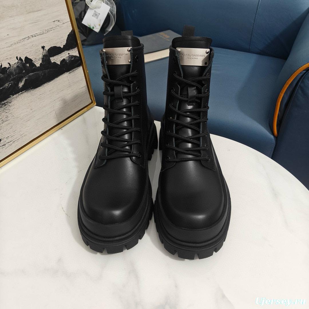 2024 Unisex Dolce & Gabbana Black Leather Combat Boots