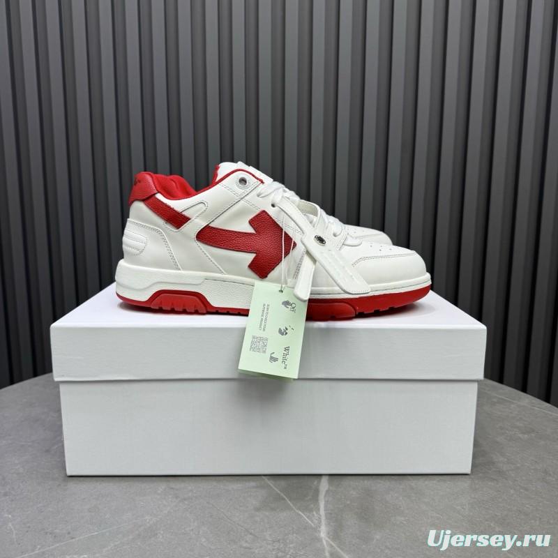 2025 Unisex Off-White White Red Leather Sneakers KFY00320