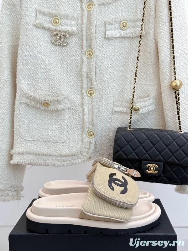 2025 Slippers Chanel Beige Fabric Slippers KFY00220