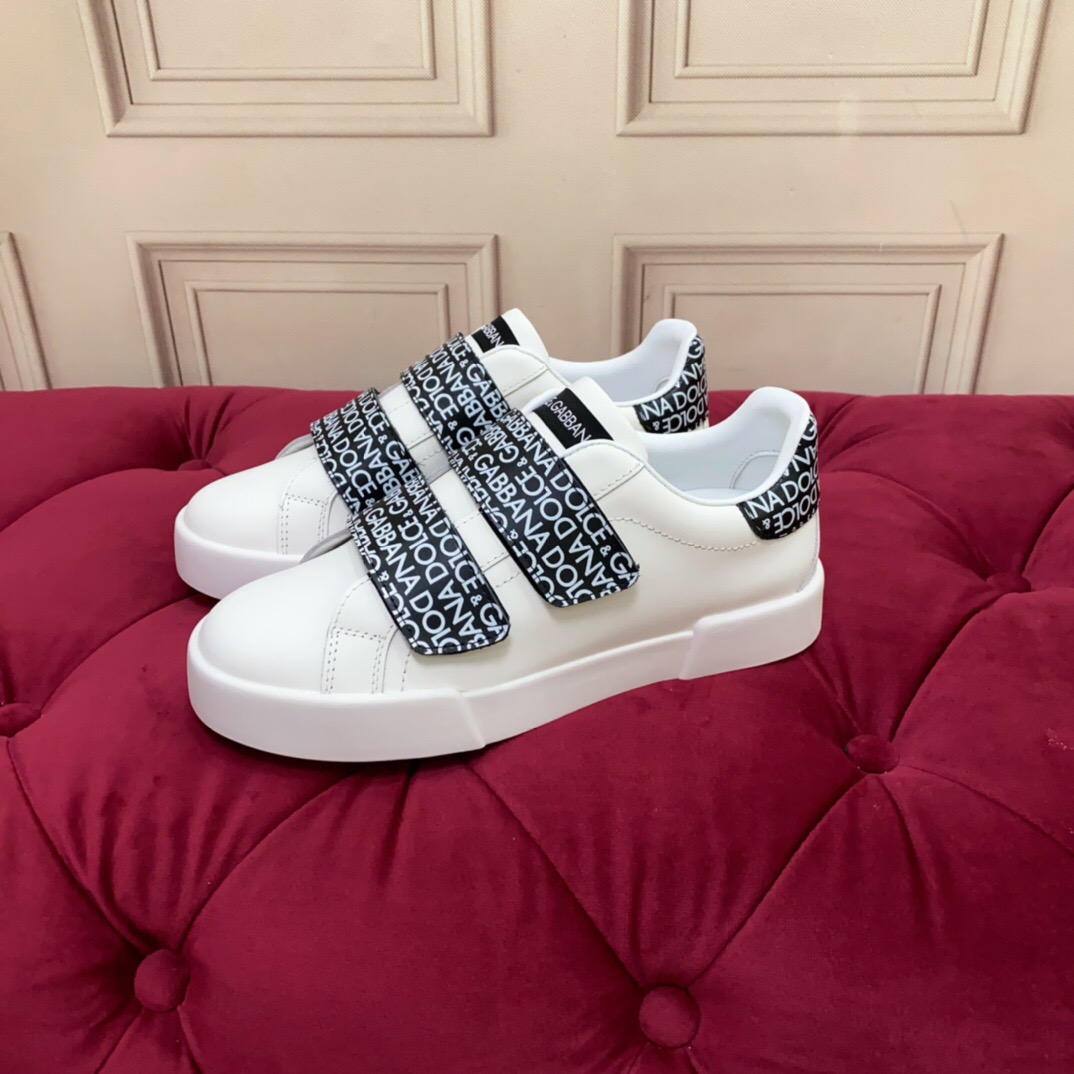 2025 Unisex Dolce & Gabbana White Leather Sneakers LOGO Strap LY00300