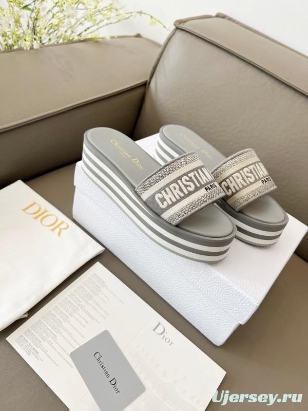 2025 Women Dior Grey Canvas Slippers CH