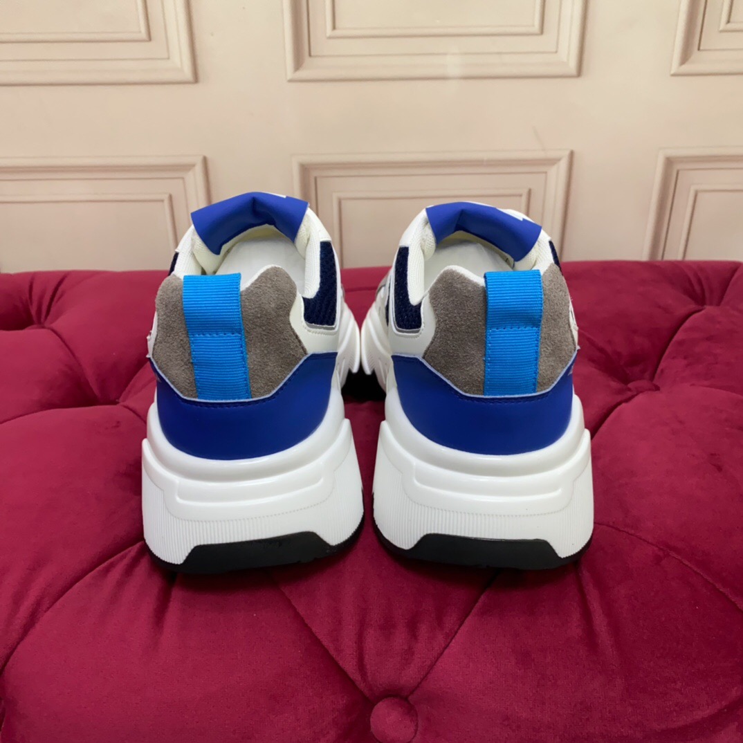 2025 Unisex Dolce & Gabbana White Blue Grey Mesh Leather Sneakers LY00330(F)/LY00340(M)