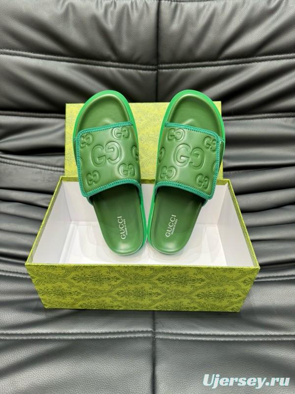 2024 Gucci Green Leather Slippers MJ00200