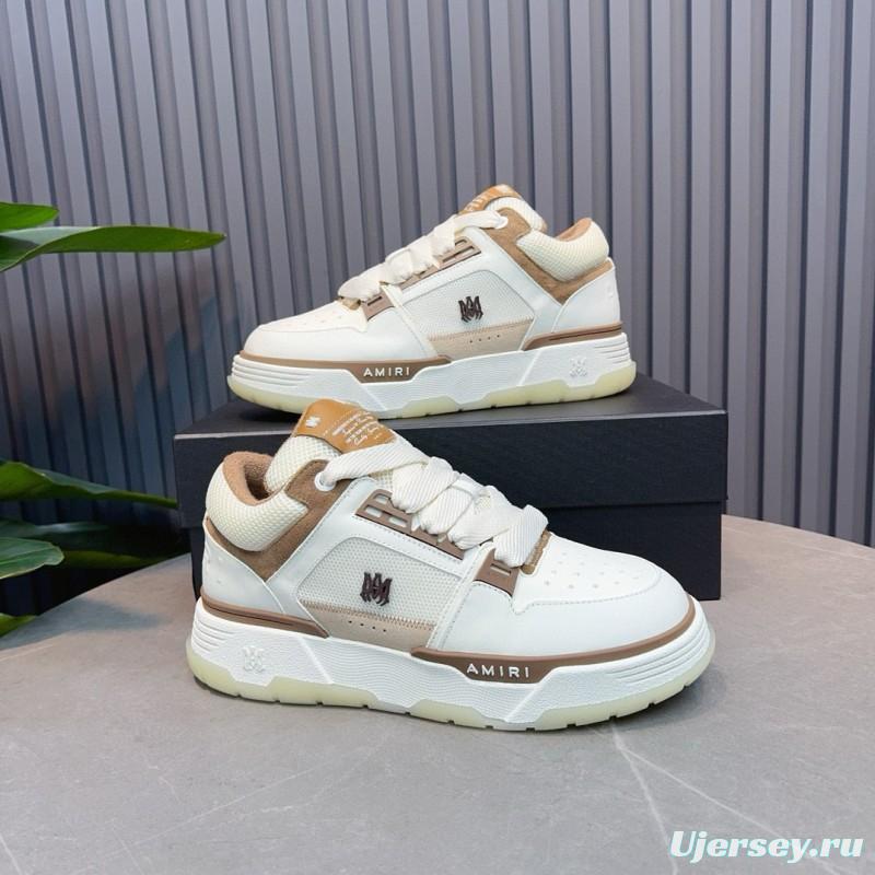 2024 Unisex Amiri White Beige Leather Mesh Sneakers MJ00360