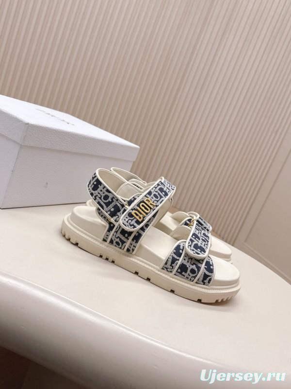 2025 Women Dior Navy White Canvas Sandals LY