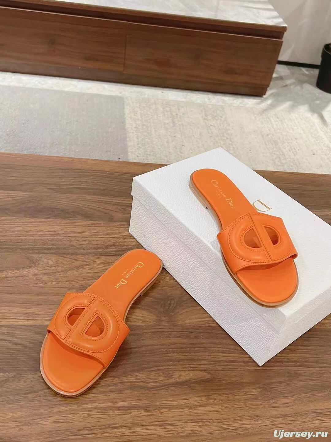 2025 Women Dior Orange Leather Slippers LY00260