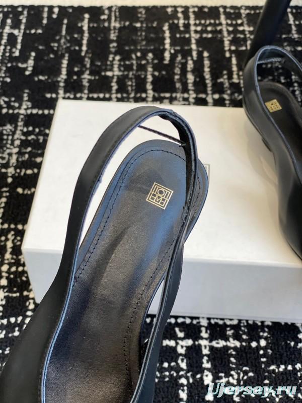 2025 Women Toteme Black Leather Slingback Pumps