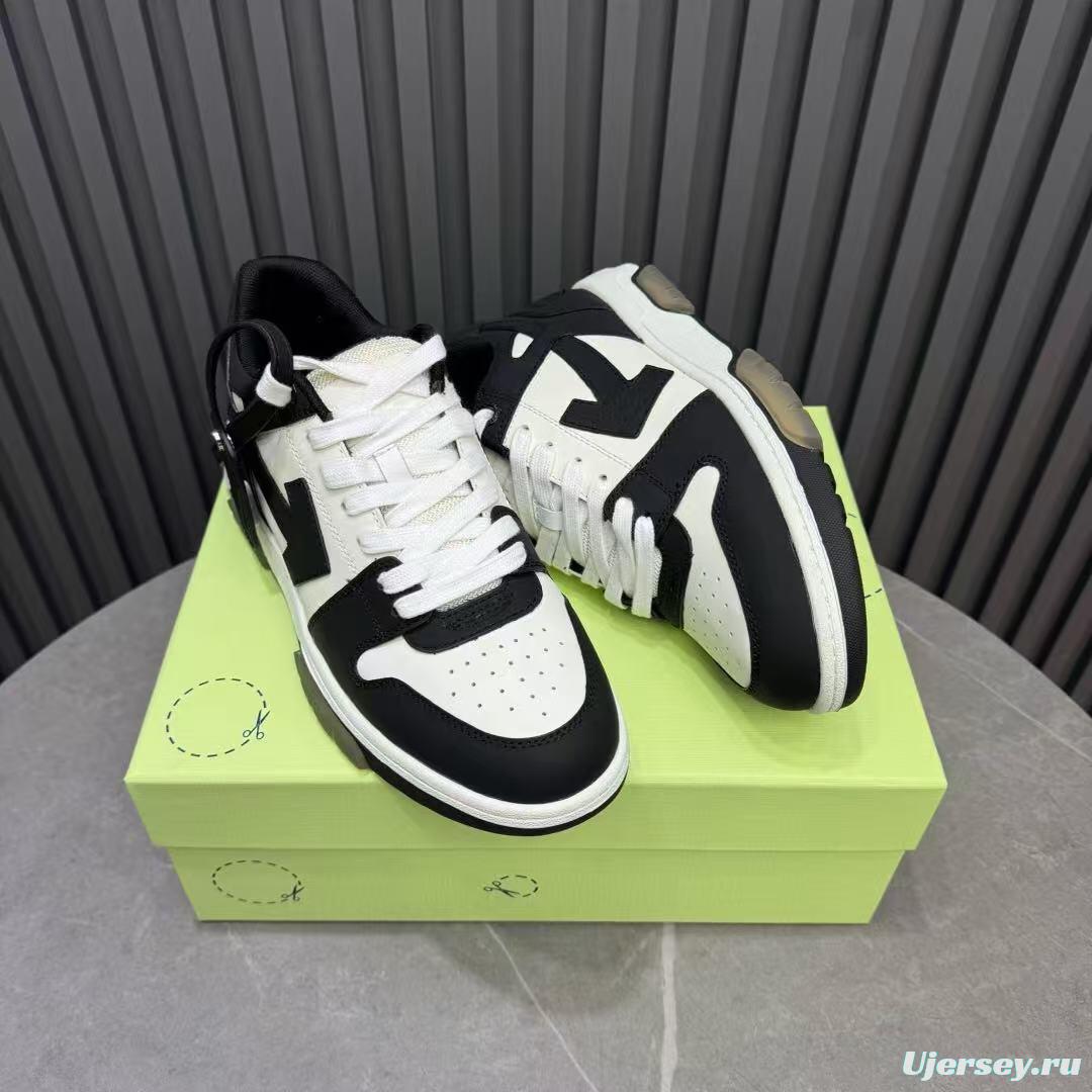 2025 Unisex Off-White Black White Leather Sneakers KFY00310(F/W)