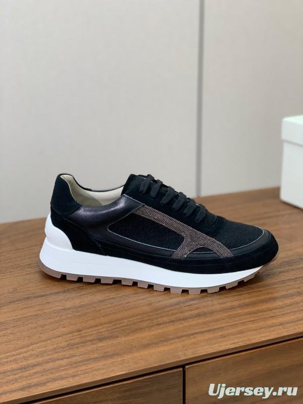 2025 Unisex Brunello Cucinelli Black Brown Suede Leather Sneakers LY